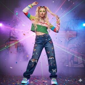 LA Hearts Top Womens XS Colorblock Crochet Cropped Scalloped Retro‎ Y2K Coquette